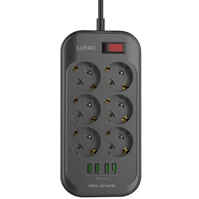 დამაგრძელებელი LDNIO SE6403, 6Socket, 2m, Extension, Black