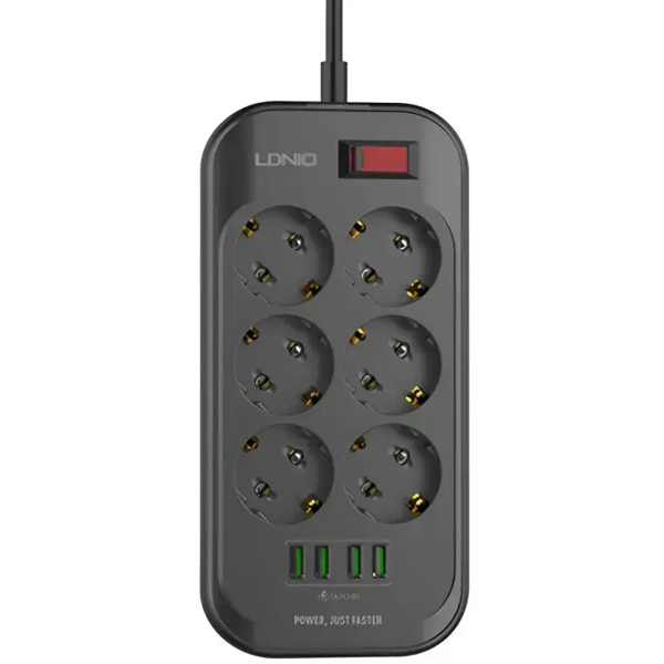 დამაგრძელებელი LDNIO SE6403, 6Socket, 2m, Extension, Black