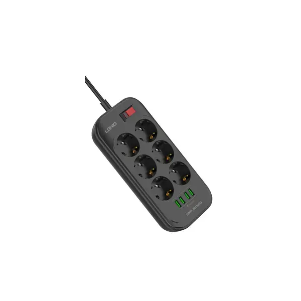 დამაგრძელებელი LDNIO SE6403, 6Socket, 2m, Extension, Black